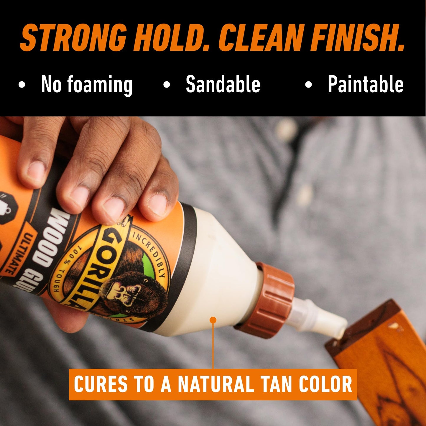 Gorilla Wood Glue, Gel, Indoor & Outdoor Carpentry Projects, Paintable, Sandable, Moisture Resistant, Clamping, Natural Color, 18oz/532mL, (Pack of 1)