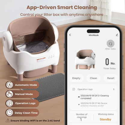 KITPLUS Self Cleaning Litter Box for Multiple Cats, Automatic Cat Litter Box with APP Control, Large Capacity Waste Bin for Odor-Free Disposal, Includes Trash Bags and Safety Features, Open-Top Design