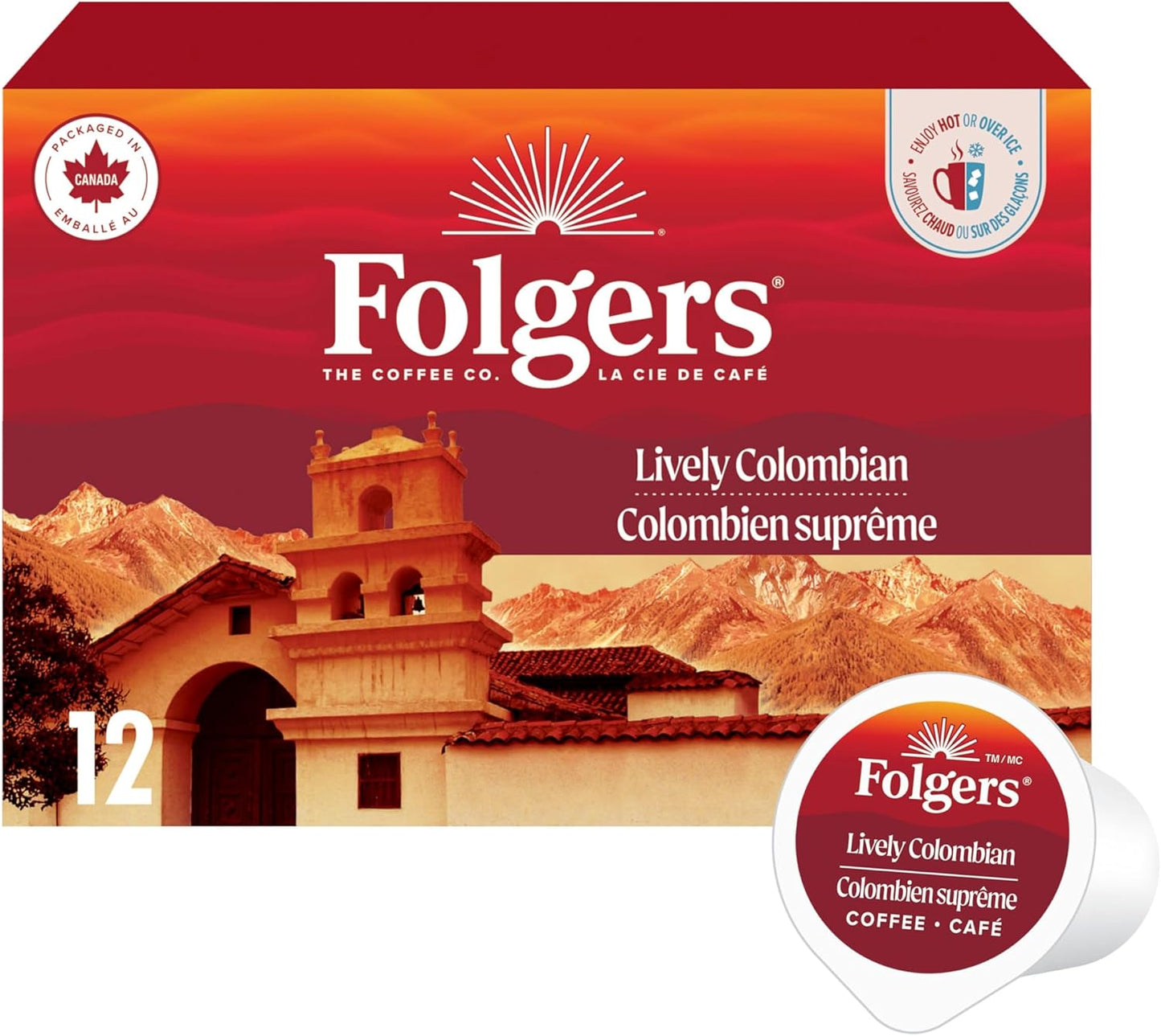 Folgers Classic Roast Medium Coffee Pods, Single Serve One Cup Pods made with Arabica Beans for Hot or Iced Drinks, 12 Count (Pack of 1)