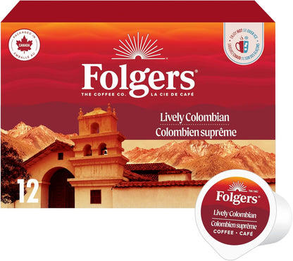 Folgers Classic Roast Medium Coffee Pods, Single Serve One Cup Pods made with Arabica Beans for Hot or Iced Drinks, 12 Count (Pack of 1)