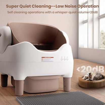 KITPLUS Self Cleaning Litter Box for Multiple Cats, Automatic Cat Litter Box with APP Control, Large Capacity Waste Bin for Odor-Free Disposal, Includes Trash Bags and Safety Features, Open-Top Design