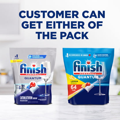 Finish Quantum Dishwasher Detergent Pods, 3-Chamber Formula with Powerball Action, No Pre-Rinse, Grease & Stain Removal, Scrubs Dried-On Food, Deep Clean & Sparkling Shine, 112 Tabs