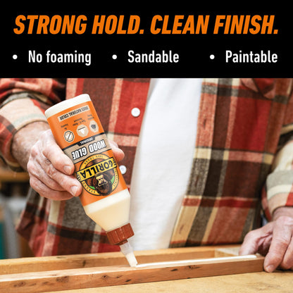 Gorilla Wood Glue, Gel, Indoor & Outdoor Carpentry Projects, Paintable, Sandable, Moisture Resistant, Clamping, Natural Color, 18oz/532mL, (Pack of 1)