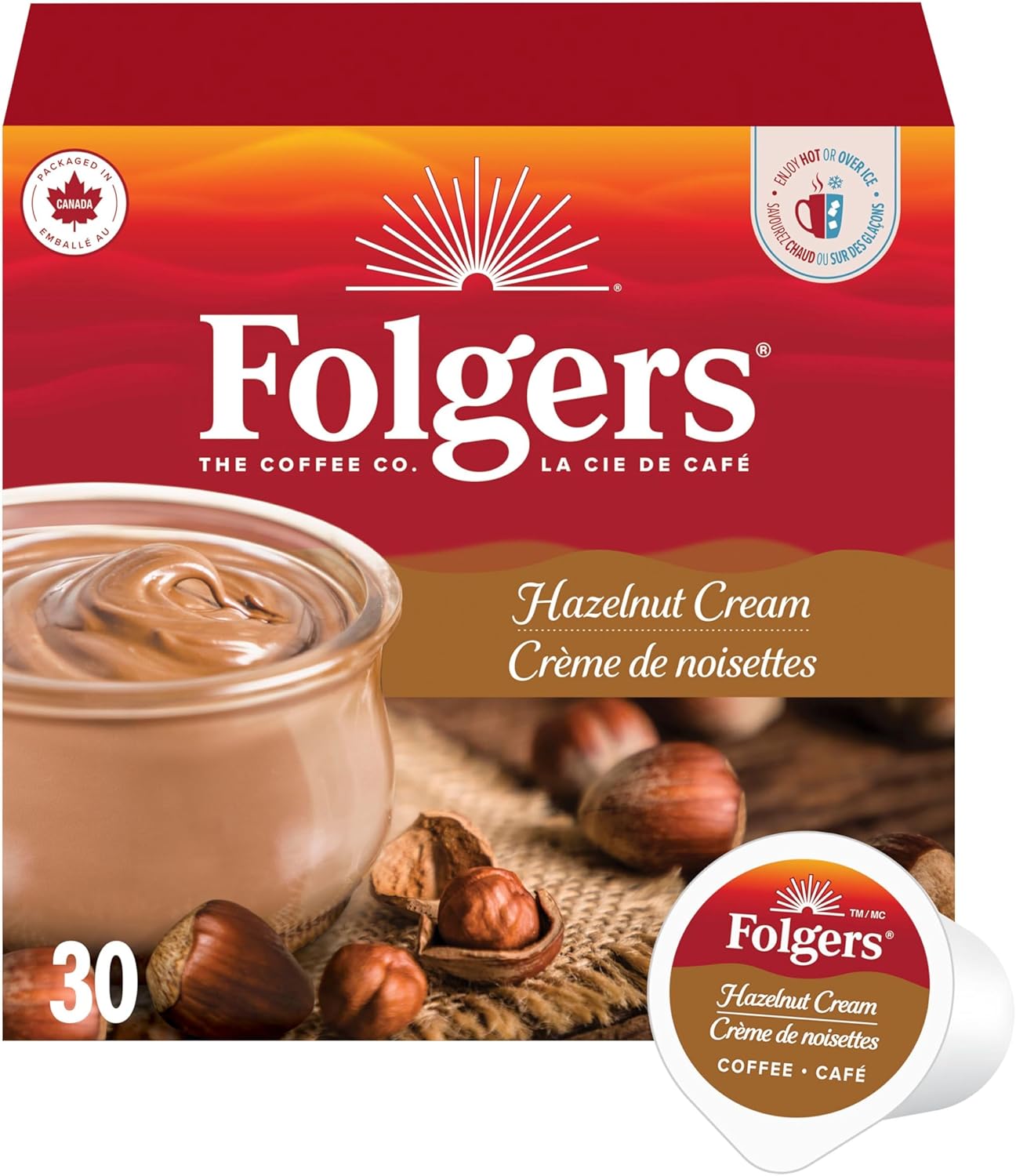 Folgers Classic Roast Medium Coffee Pods, Single Serve One Cup Pods made with Arabica Beans for Hot or Iced Drinks, 12 Count (Pack of 1)