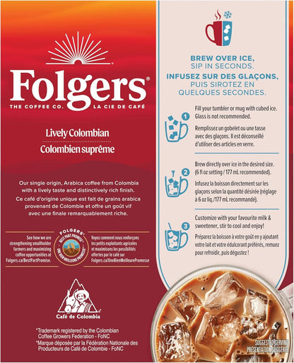 Folgers Classic Roast Medium Coffee Pods, Single Serve One Cup Pods made with Arabica Beans for Hot or Iced Drinks, 12 Count (Pack of 1)