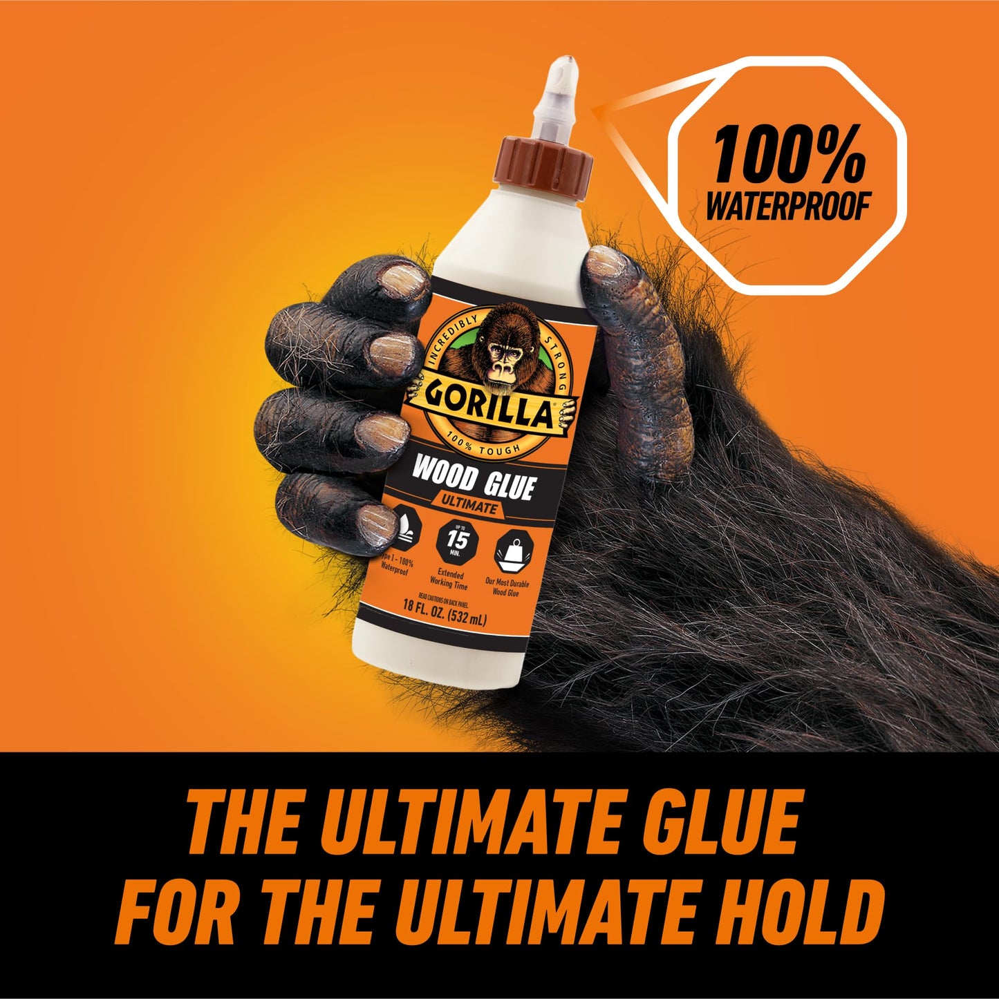 Gorilla Wood Glue, Gel, Indoor & Outdoor Carpentry Projects, Paintable, Sandable, Moisture Resistant, Clamping, Natural Color, 18oz/532mL, (Pack of 1)