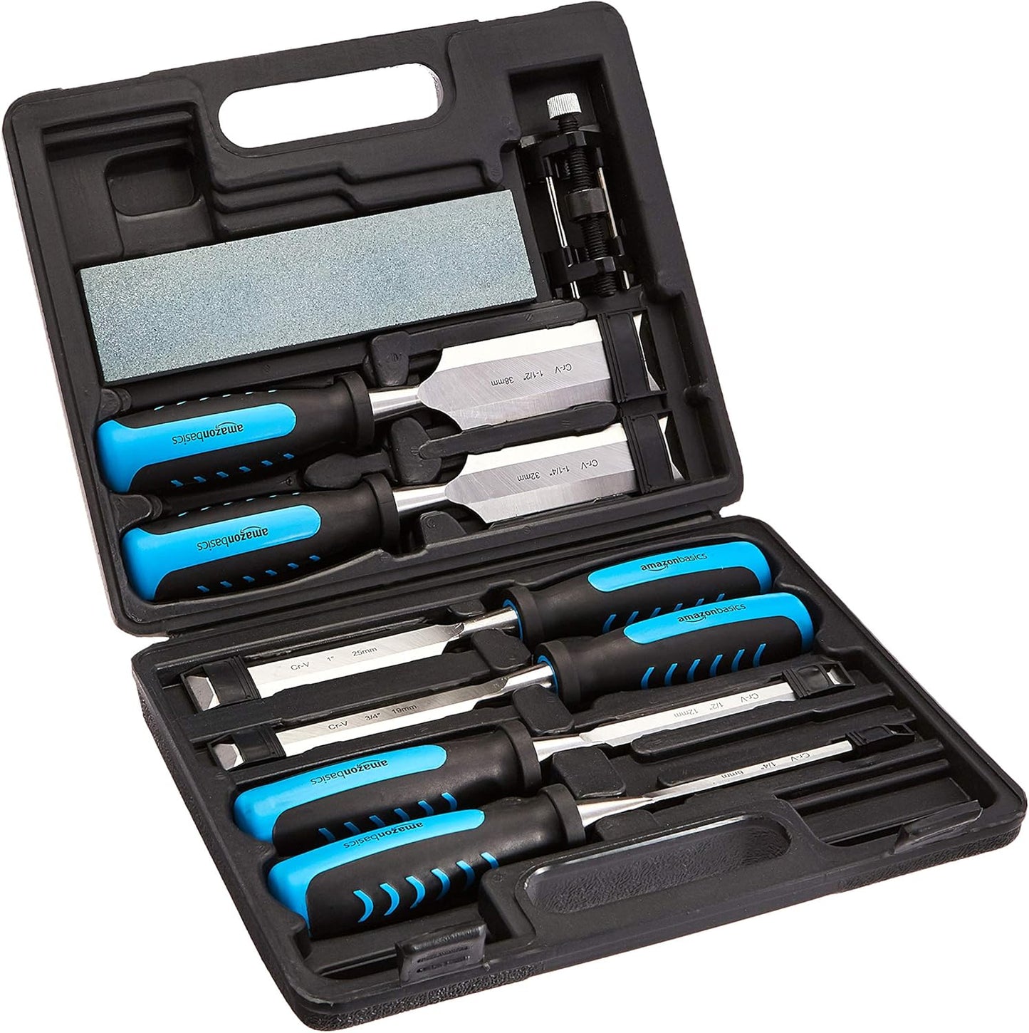 Amazon Basics 8-Piece Wood Carving Chisel Set with Honing Guide, Sharpening Stone and Storage Case