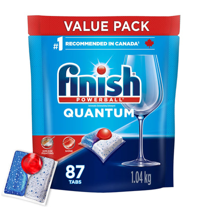 Finish Quantum Dishwasher Detergent Pods, 3-Chamber Formula with Powerball Action, No Pre-Rinse, Grease & Stain Removal, Scrubs Dried-On Food, Deep Clean & Sparkling Shine, 112 Tabs