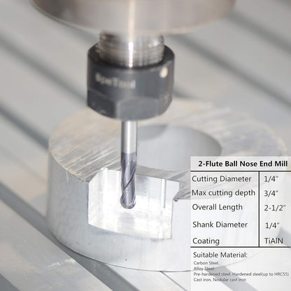 SpeTool 5PCS Ball Nose End Mill Cutter CNC Router Bits Double Flute HRC55 Spiral Milling Tool 1/4 Inch Shank 2-1/2 Inch Length OVL