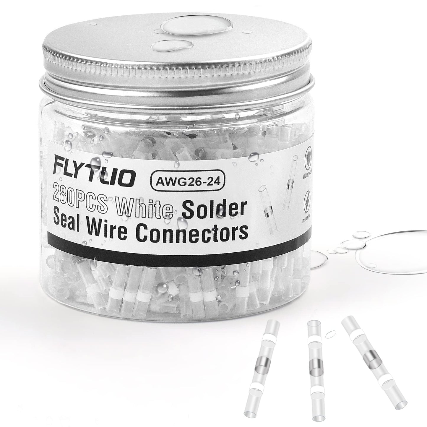 280PCS White Solder Seal Wire Connectors, AWG 26-24 Marine Grade Waterproof Solder Wire Connectors, Insulated Heat Shrink Butt Connectors (Shrink Ratio: 2:1)
