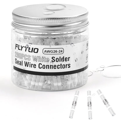 280PCS White Solder Seal Wire Connectors, AWG 26-24 Marine Grade Waterproof Solder Wire Connectors, Insulated Heat Shrink Butt Connectors (Shrink Ratio: 2:1)