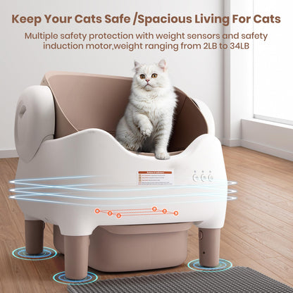 KITPLUS Self Cleaning Litter Box for Multiple Cats, Automatic Cat Litter Box with APP Control, Large Capacity Waste Bin for Odor-Free Disposal, Includes Trash Bags and Safety Features, Open-Top Design