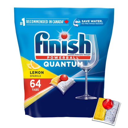 Finish Quantum Dishwasher Detergent Pods, 3-Chamber Formula with Powerball Action, No Pre-Rinse, Grease & Stain Removal, Scrubs Dried-On Food, Deep Clean & Sparkling Shine, 112 Tabs