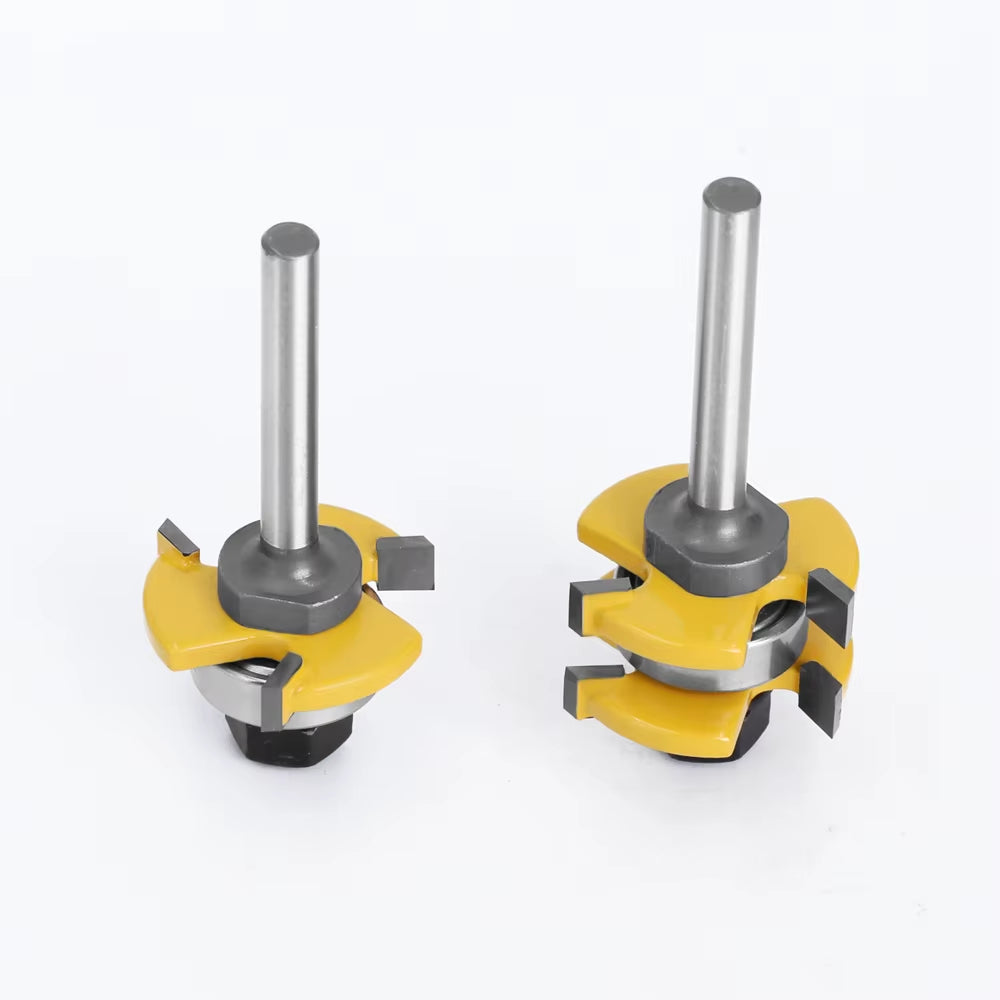 2Pcs 6Mm 1/4" Shank Tongue & Groove Router Bits 3/4" Stock 3 Teeth T-Shape Tenon Milling Cutter for Wood Woodworking Tools